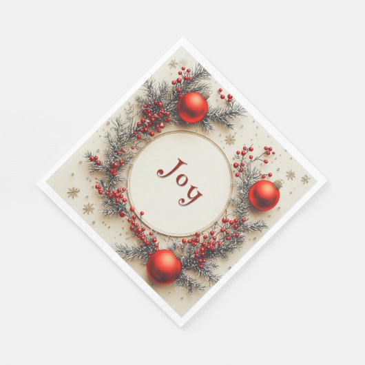Serviette En Papier Christmas Red Ornaments Berries Snowflakes (Coin)