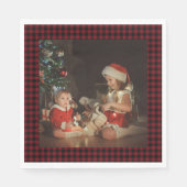Serviette En Papier Christmas Red Plaid Custom Family Photo (Devant)