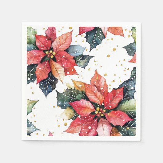 Serviette En Papier Christmas Red Poinsettia Festive Glitter Holiday (Devant)