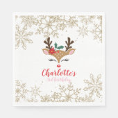 Serviette En Papier Christmas Reindeer Anniversaire Gold Snowflakes (Devant)