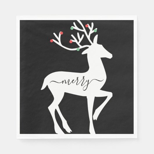 Serviette En Papier Christmas Reindeer Joyeux Black Paper (Devant)