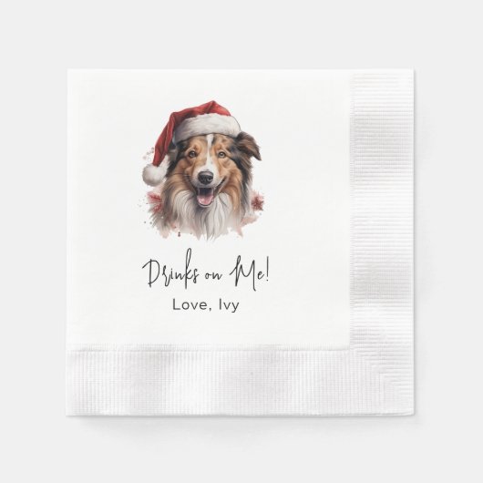 Serviette En Papier Christmas Rough Collie Chien Boit Sur Moi (Devant)