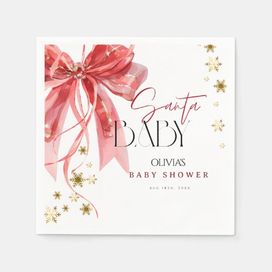 Serviette En Papier Christmas Santa Baby Red and Gold  (Devant)