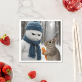 Serviette En Papier Christmas Scowling Snowman With a Bunny (En situation)