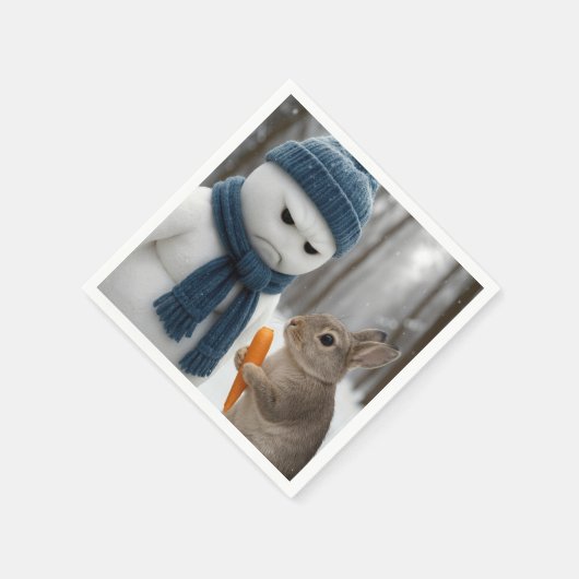 Serviette En Papier Christmas Scowling Snowman With a Bunny (Coin)