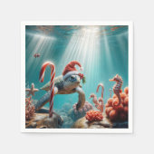 Serviette En Papier Christmas Sea Turtle With Candy Canes (Devant)