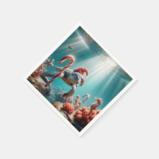 Serviette En Papier Christmas Sea Turtle With Candy Canes (Coin)
