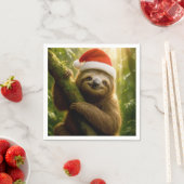 Serviette En Papier Christmas Sloth Wearing a Santa Hat (En situation)