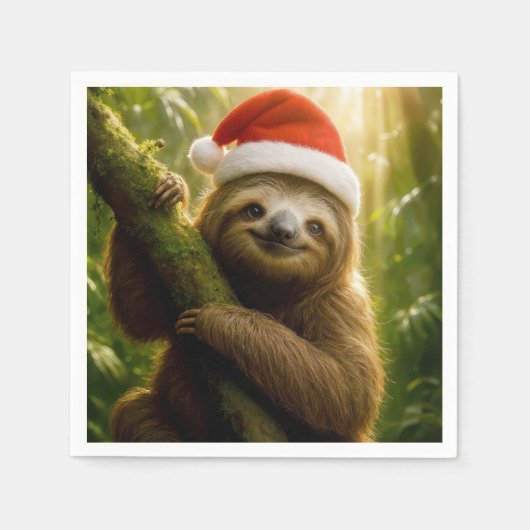 Serviette En Papier Christmas Sloth Wearing a Santa Hat (Devant)