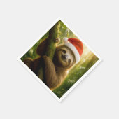 Serviette En Papier Christmas Sloth Wearing a Santa Hat (Coin)
