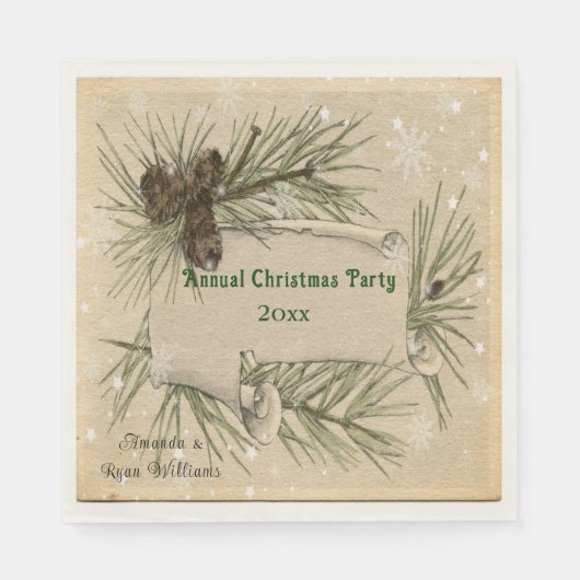 Serviette En Papier Christmas Snowflakes Pine Cones Pine Tree Branches (Devant)