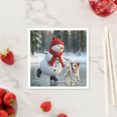 Serviette En Papier Christmas Snowman Ice Skating With Dog (En situation)