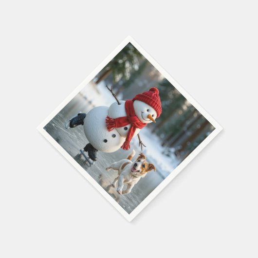 Serviette En Papier Christmas Snowman Ice Skating With Dog (Coin)