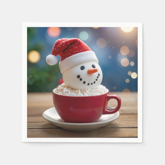 Serviette En Papier Christmas Snowman In Hot Cocoa (Devant)