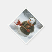 Serviette En Papier Christmas Snowman Shoveling Snow (Coin)