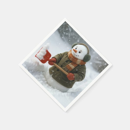 Serviette En Papier Christmas Snowman Shoveling Snow (Coin)