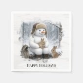 Serviette En Papier Christmas Snowman With Friends In Winter Woods (Devant)
