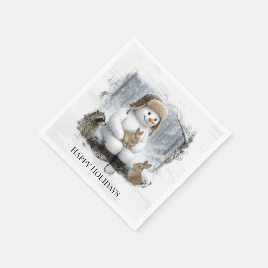 Serviette En Papier Christmas Snowman With Friends In Winter Woods (Coin)