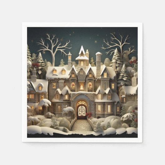 Serviette En Papier Christmas Snowy Manor Storybook Wonderland (Devant)
