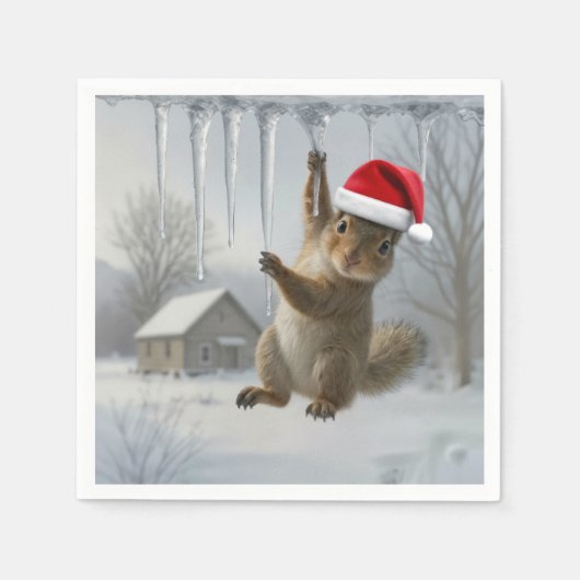 Serviette En Papier Christmas Squirrel Hanging From an Icicle (Devant)