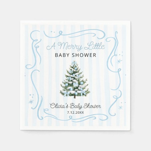 Serviette En Papier Christmas Tree Blue Winter Baby Shower (Devant)