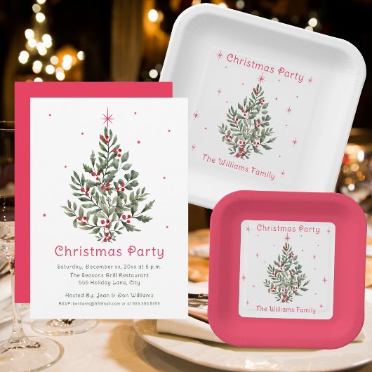 Serviette En Papier Christmas Tree Party Red and White