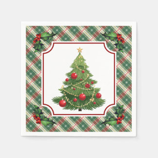 Serviette En Papier Christmas Tree Plaid with Holly