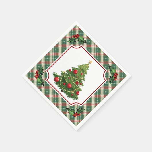 Serviette En Papier Christmas Tree Plaid with Holly (Coin)