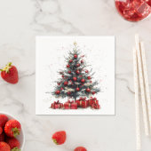 Serviette En Papier Christmas Tree Red Ornaments Gifts Holiday (En situation)
