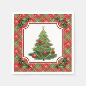 Serviette En Papier Christmas Tree Red Plaid with Holly (Devant)