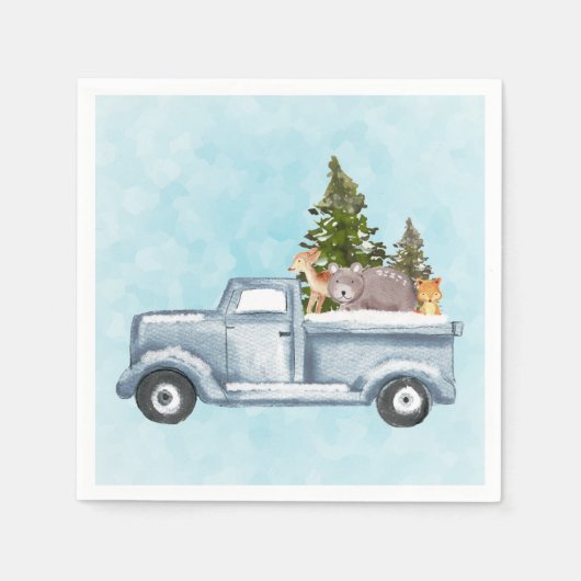 Serviette En Papier Christmas Truck Carrying Trees & Animals (Devant)