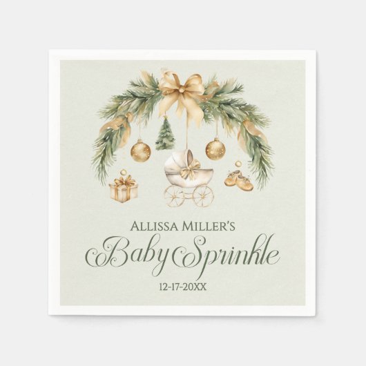 Serviette En Papier Christmas Watercolor Greenery Winter Baby Sprinkle (Devant)
