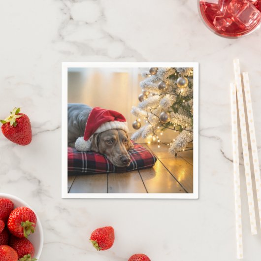 Serviette En Papier Christmas Weimaraner Dog By a Tree (En situation)