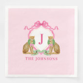 Serviette En Papier Christmas Wreath Leopard Crest Monogram  (Devant)