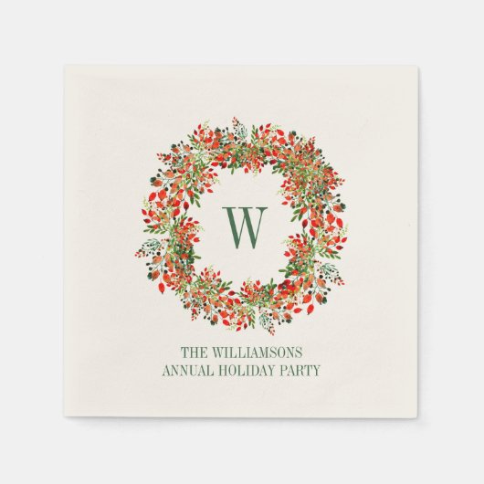 Serviette En Papier Christmas Wreath Monogram Name Holiday Party (Devant)