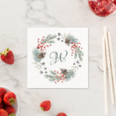 Serviette En Papier Christmas Wreath Pine Berry Snowflakes Monogram (En situation)