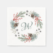 Serviette En Papier Christmas Wreath Pine Berry Snowflakes Monogram (Devant)