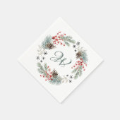 Serviette En Papier Christmas Wreath Pine Berry Snowflakes Monogram (Coin)