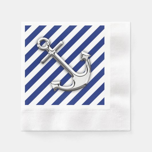Serviette En Papier Chrome Anchor on Navy Stripes (Devant)