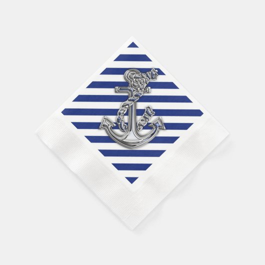 Serviette En Papier Chrome Anchor on Navy Stripes (Coin)