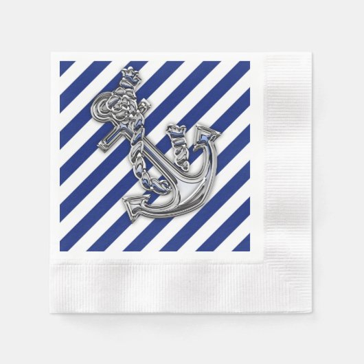 Serviette En Papier Chrome Anchor on Navy Stripes (Devant)