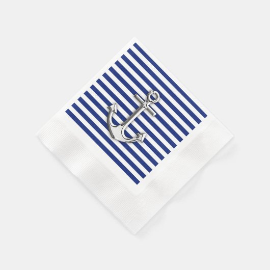Serviette En Papier Chrome Anchor on Navy Stripes (Coin)