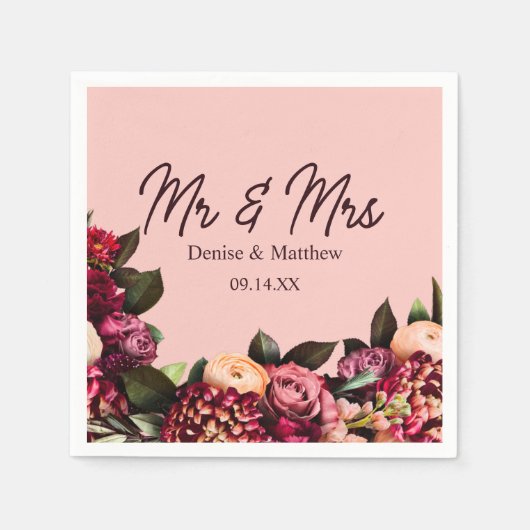 Serviette En Papier Chrysanthème romantique sur Gossamer Pink (Devant)