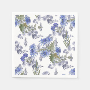 Serviette En Papier Chrysanthèmes bleus, aquarelle