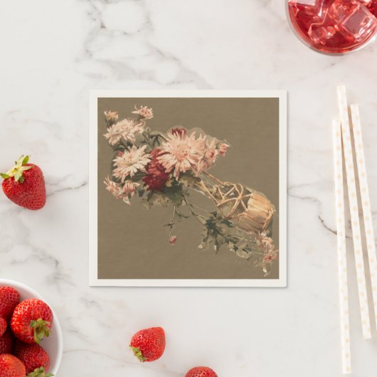 Serviette En Papier Chrysanthèmes dans une bouteille (En situation)