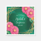 Serviette En Papier Chrysanthèmes rose avec Mariage géométrique or (Devant)