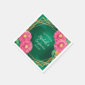 Serviette En Papier Chrysanthèmes rose avec Mariage géométrique or (Coin)