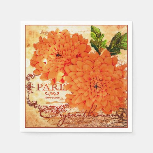 Serviette En Papier Chrysanthèmes vintage d'automne (Devant)