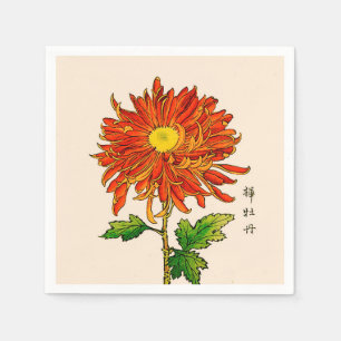 Serviette En Papier Chrysanthemum japonais vintage. Orange et or