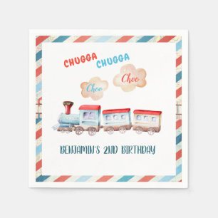Serviette En Papier Chugga Choo Vintage Train Boy Red Blue Anniversair